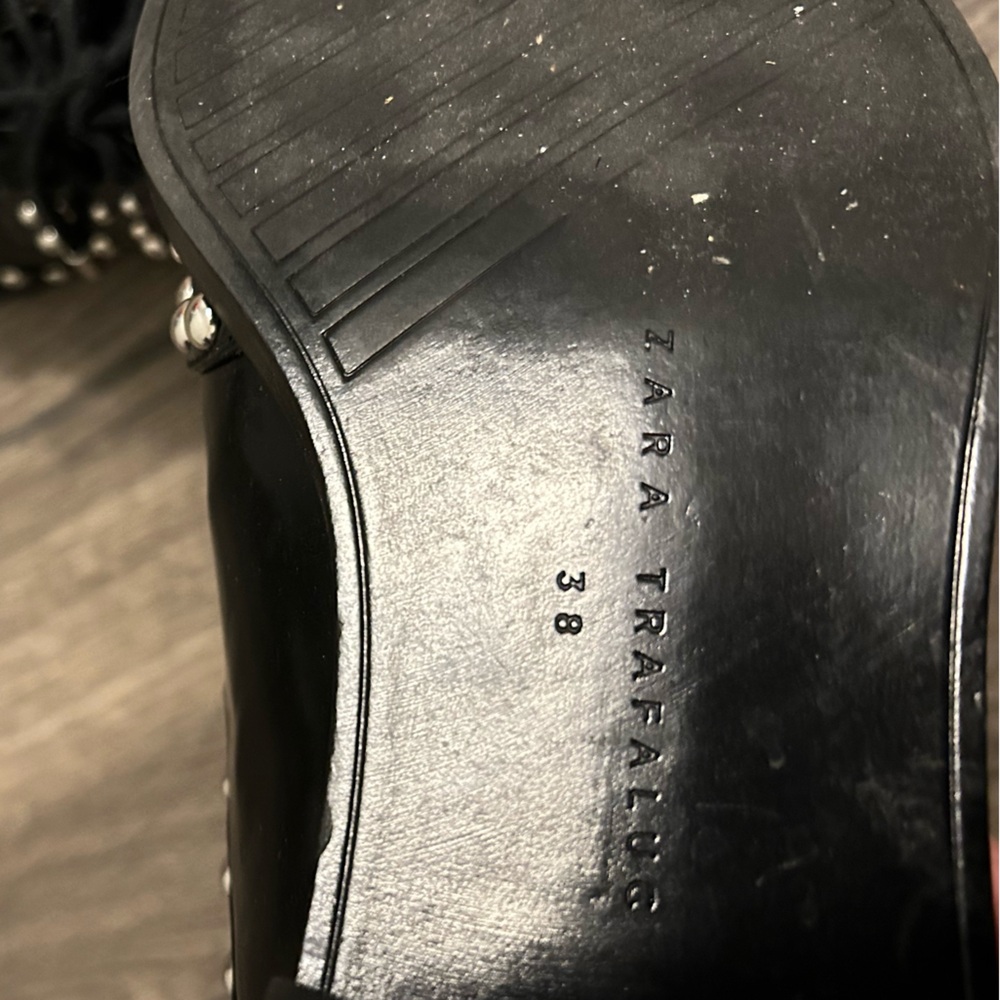 ZARA Black Studded Flats Oxford 38 7.5 - Picture 2 of 5